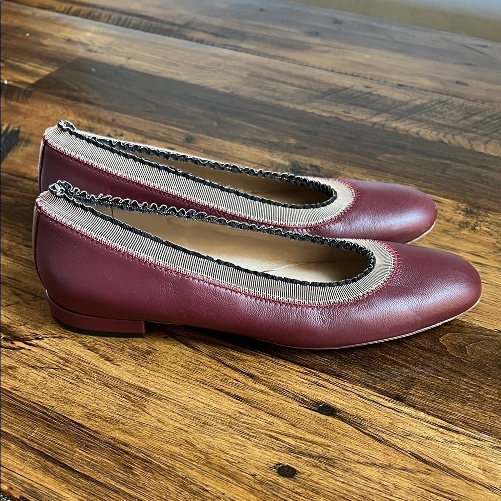 Ulla Johnson Women’s 39 (8.5) Leather Burgundy Elise Ruffle Ballet Flats